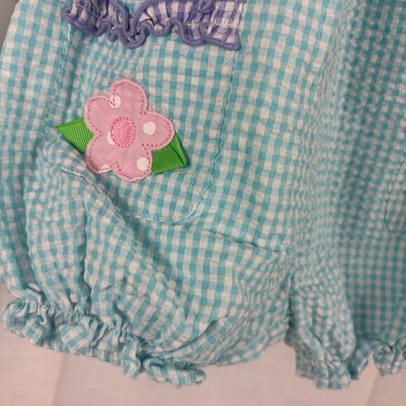 Goodlad Plaid Seersucker Bubble Romper Flowers Size 12 Months - Picture 5 of 6